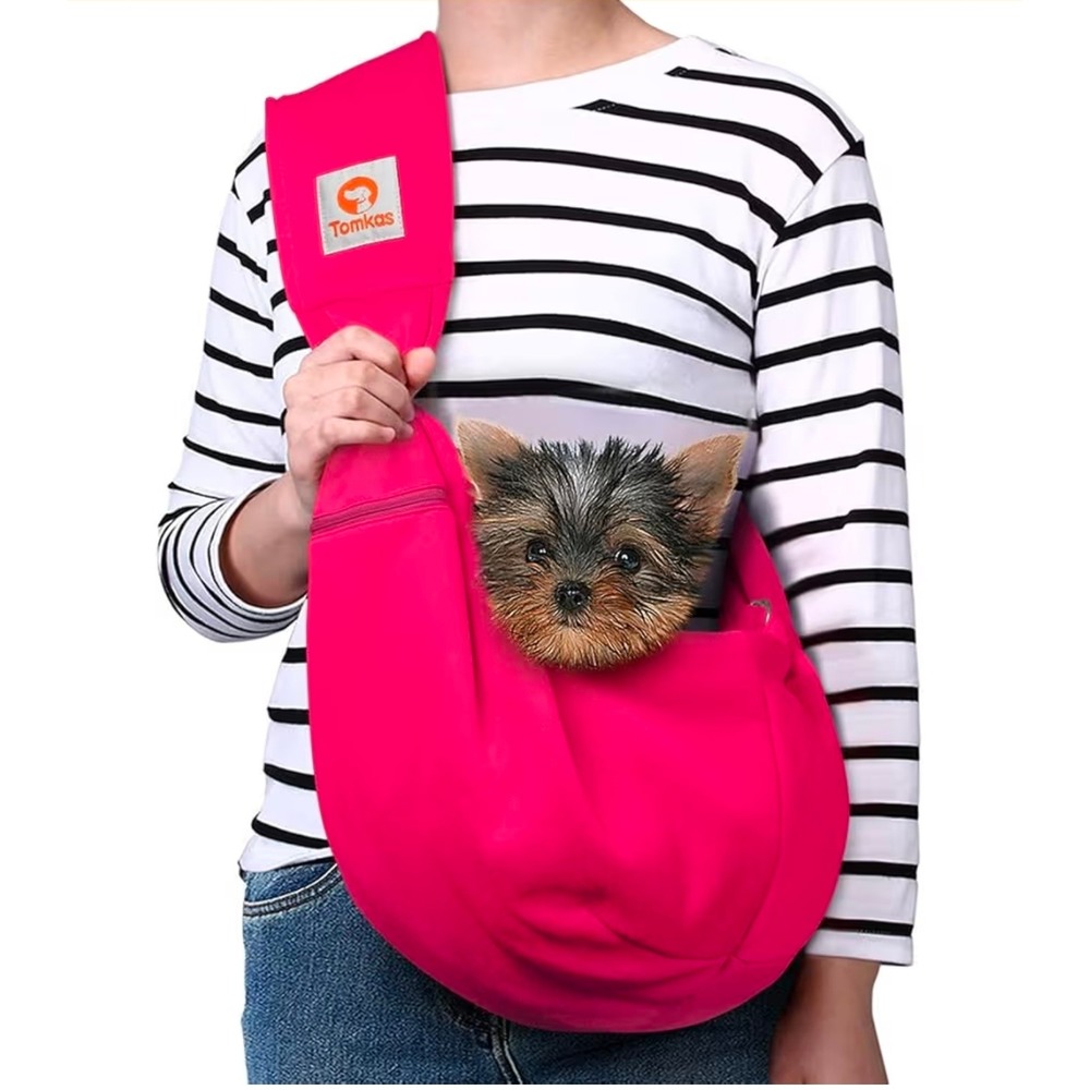 Tomkas Small Dog Carrier Sling Hot Pink Adjustable Strap Hands Free Pet Bag